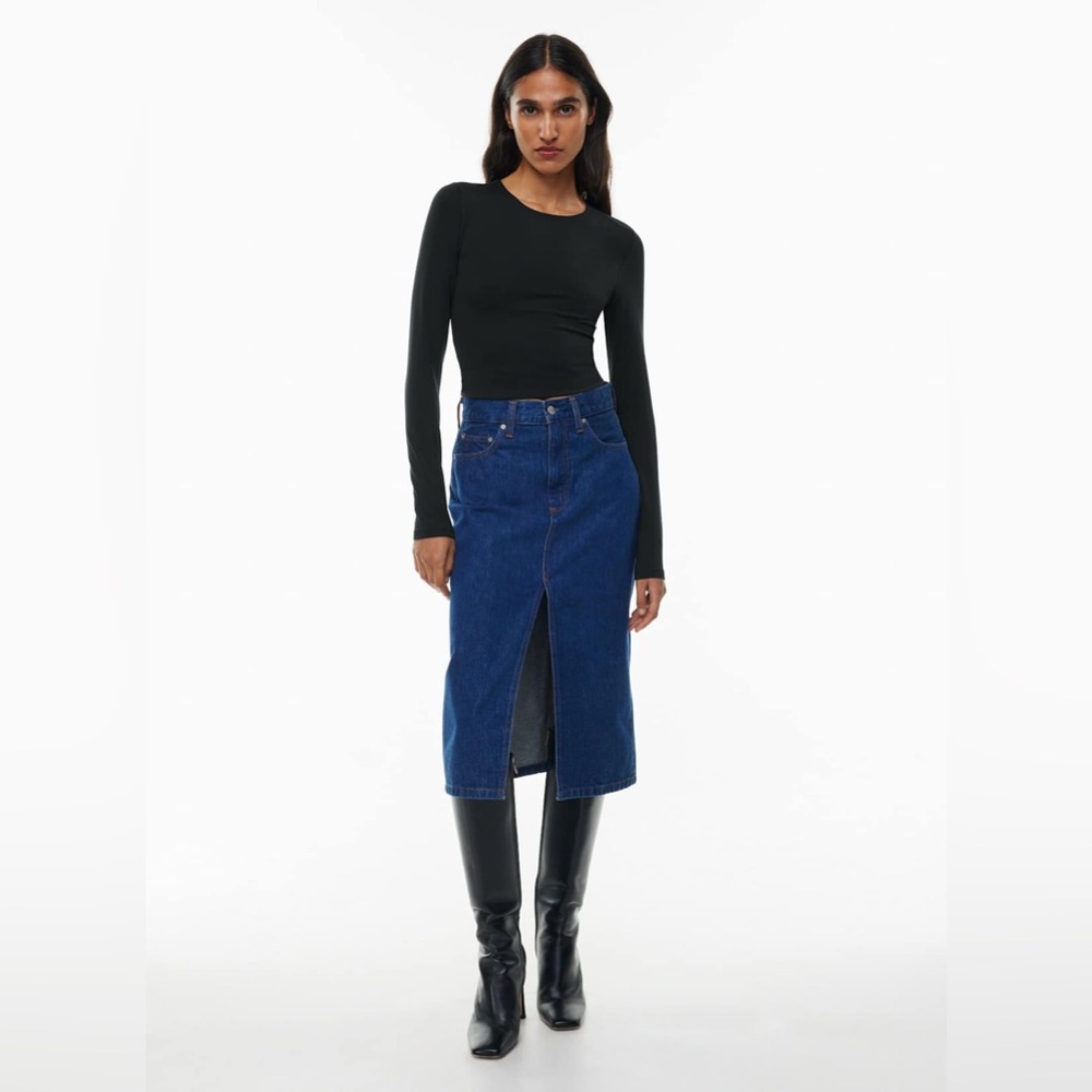 Denim Forum Blue Denim Midi Skirt with Front Slit